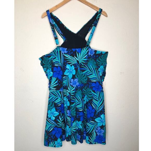 Swimsuits For All Plus Sz 26 Blue Hawaiian High Neck Wrap Swimdress Beach - Picture 2 of 16